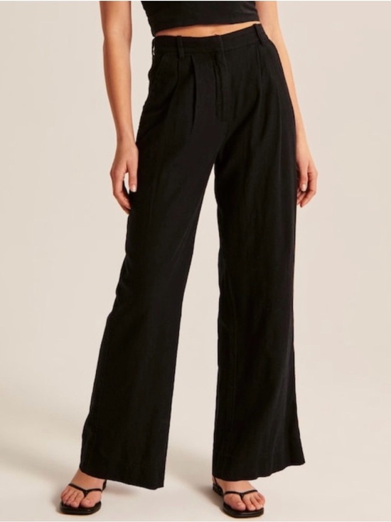 Abercrombie & Fitch Pants - Abercrombie & Fitch Linen-Blend Tailored Wide Leg Pant in Black